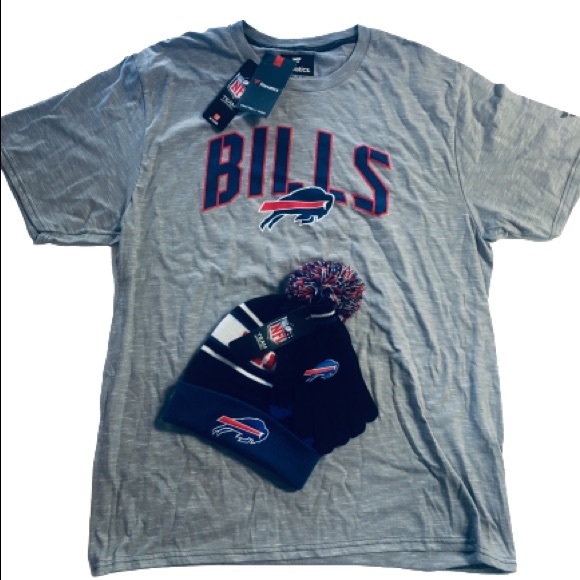 NFL Buffalo Bills Logo Pom Beanie Hat & Glove Set and Josh Allen T-Shirt Bundle - Picture 2 of 9